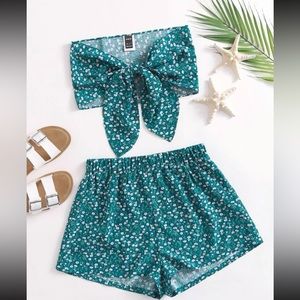 Set- Tie Front Crop Top with Shorts